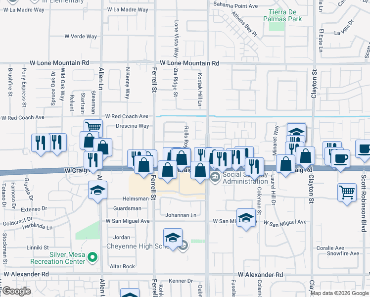 map of restaurants, bars, coffee shops, grocery stores, and more near 3102 Alfa Romero Avenue in North Las Vegas