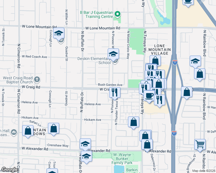 map of restaurants, bars, coffee shops, grocery stores, and more near 7409 Bush Garden Avenue in Las Vegas