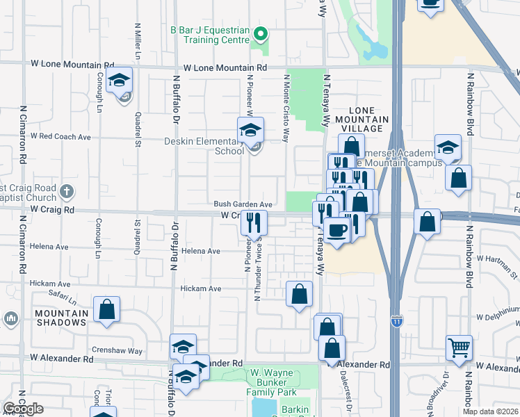 map of restaurants, bars, coffee shops, grocery stores, and more near 4408 North Pioneer Way in Las Vegas