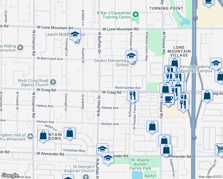 map of restaurants, bars, coffee shops, grocery stores, and more near 7501 Bush Garden Avenue in Las Vegas