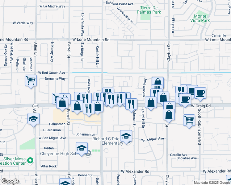 map of restaurants, bars, coffee shops, grocery stores, and more near 4465 Shimmering Skies Street in North Las Vegas