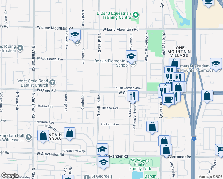 map of restaurants, bars, coffee shops, grocery stores, and more near 7501 Bush Garden Avenue in Las Vegas