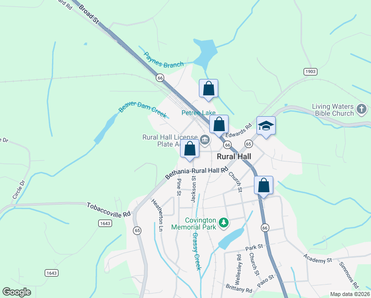 map of restaurants, bars, coffee shops, grocery stores, and more near 7960 Glade Street in Rural Hall