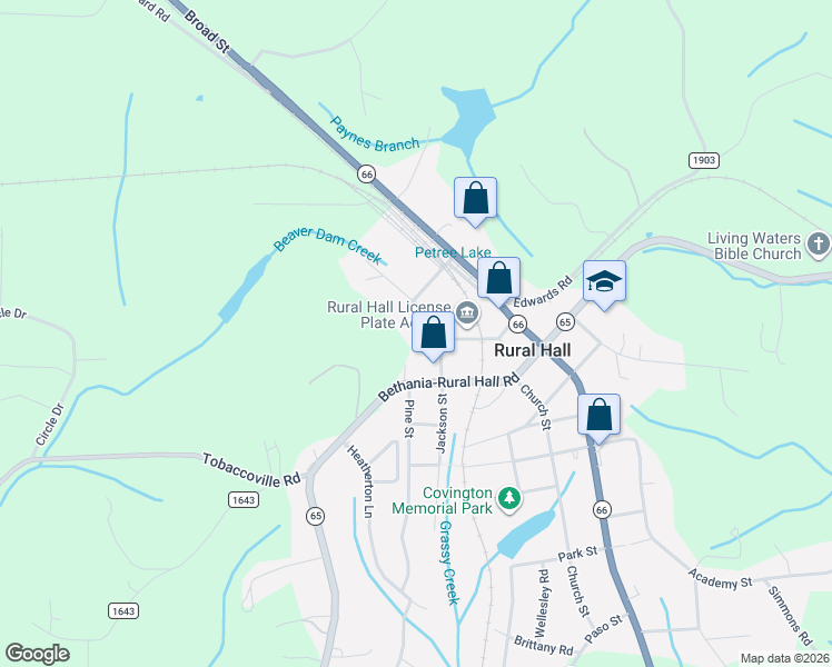 map of restaurants, bars, coffee shops, grocery stores, and more near 7960 Glade Street in Rural Hall