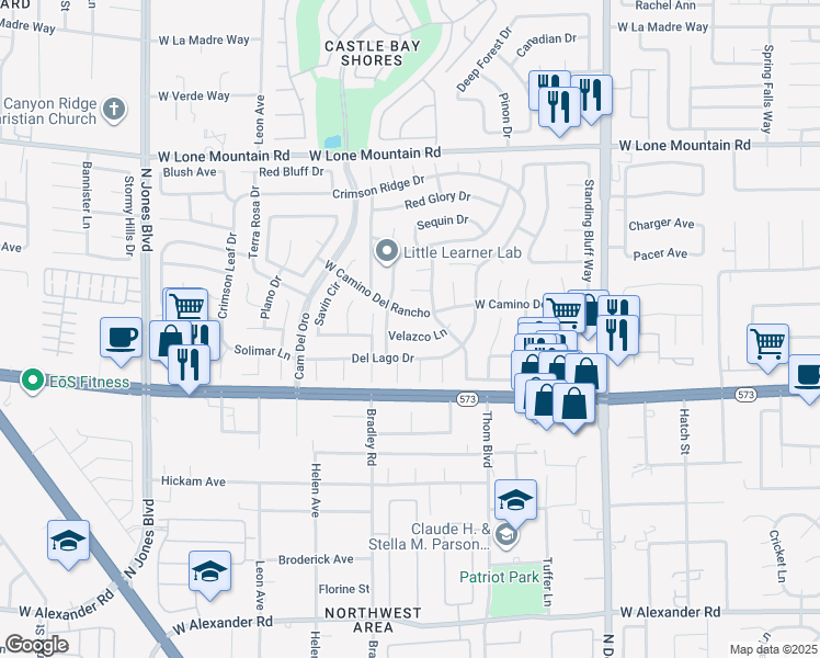 map of restaurants, bars, coffee shops, grocery stores, and more near 5252 Velazco Lane in Las Vegas