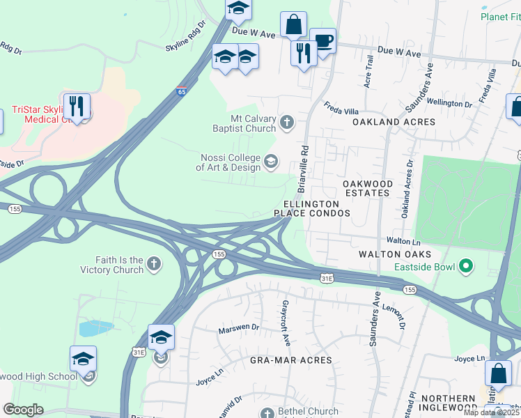map of restaurants, bars, coffee shops, grocery stores, and more near 600 Creative Way in Nashville