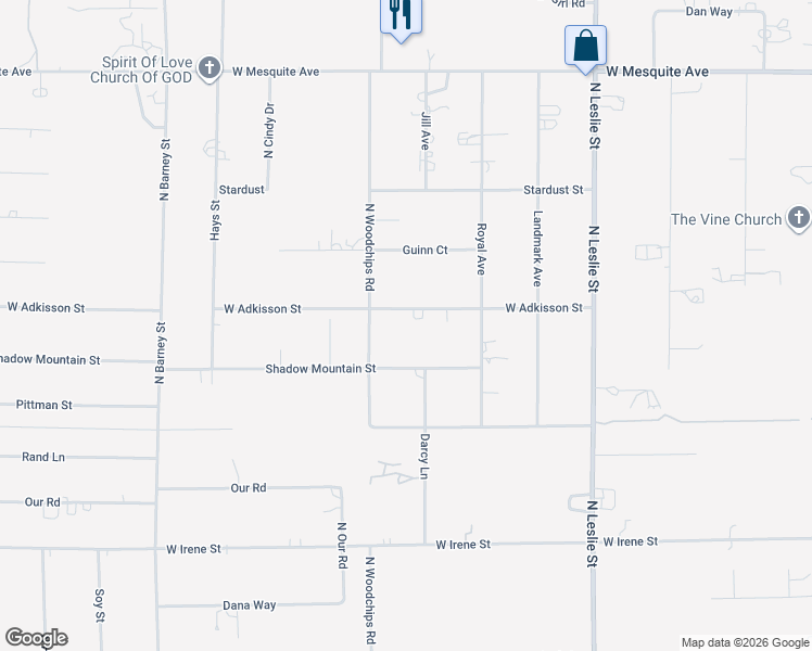 map of restaurants, bars, coffee shops, grocery stores, and more near 2421 West Adkisson Street in Pahrump