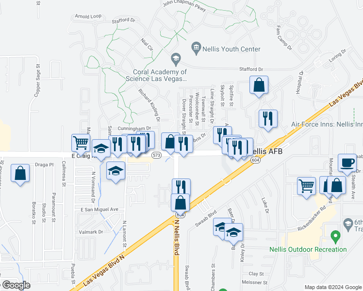 map of restaurants, bars, coffee shops, grocery stores, and more near 4437 Dover Straight Street in Las Vegas