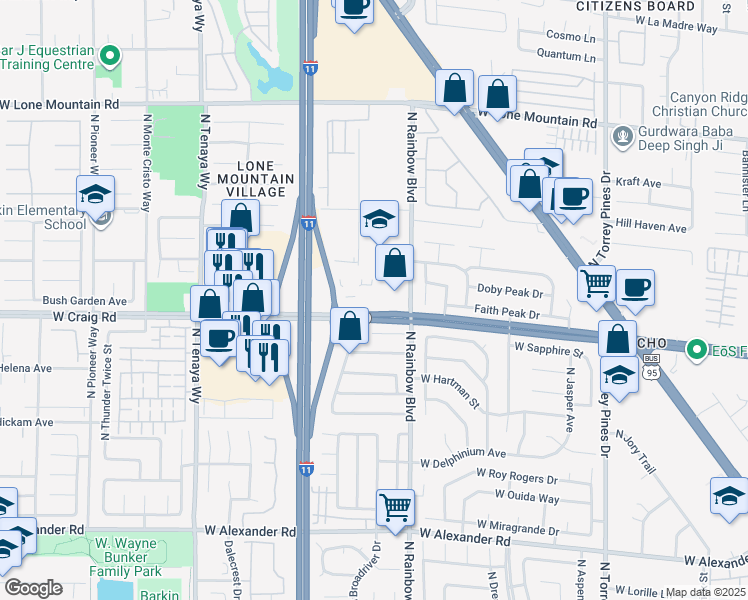 map of restaurants, bars, coffee shops, grocery stores, and more near 6802 West Craig Road in Las Vegas