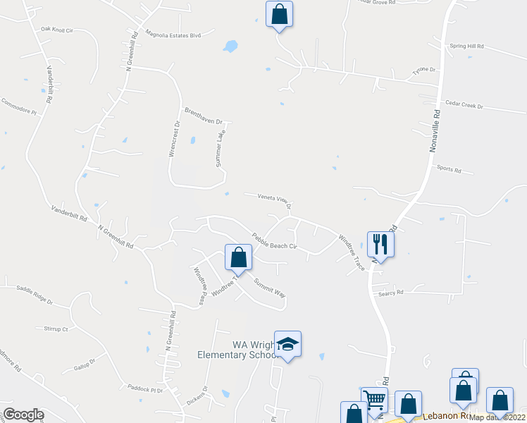map of restaurants, bars, coffee shops, grocery stores, and more near 604 Cahaba Court in Mount Juliet