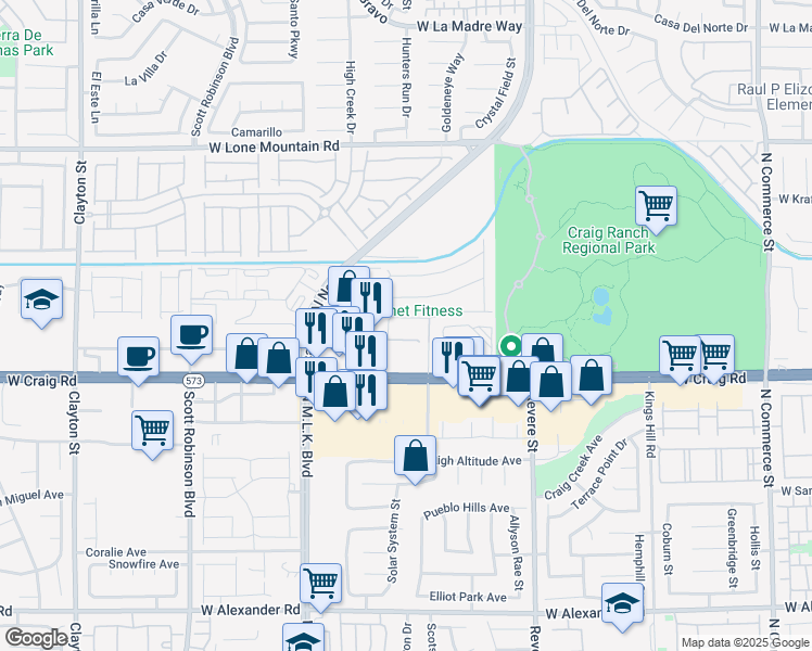 map of restaurants, bars, coffee shops, grocery stores, and more near 1306 West Craig Road in North Las Vegas