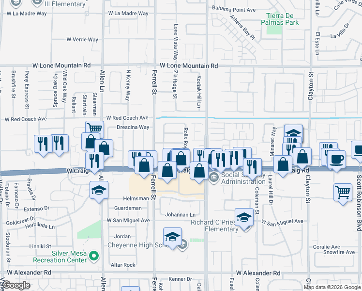 map of restaurants, bars, coffee shops, grocery stores, and more near 3102 Alfa Romero Avenue in North Las Vegas