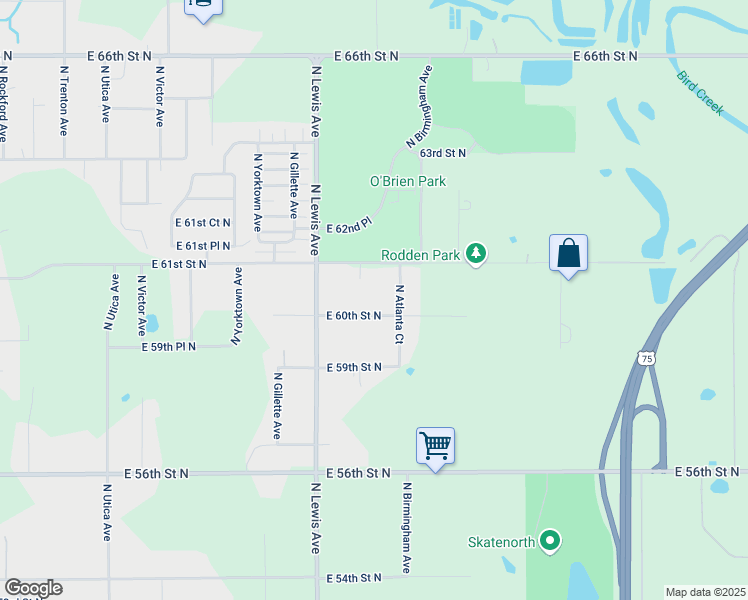 map of restaurants, bars, coffee shops, grocery stores, and more near 2452 East 61st Street North in Tulsa