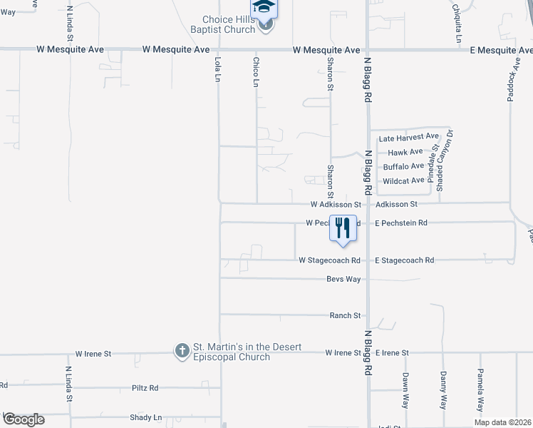map of restaurants, bars, coffee shops, grocery stores, and more near 340 West Pechstein Road in Pahrump