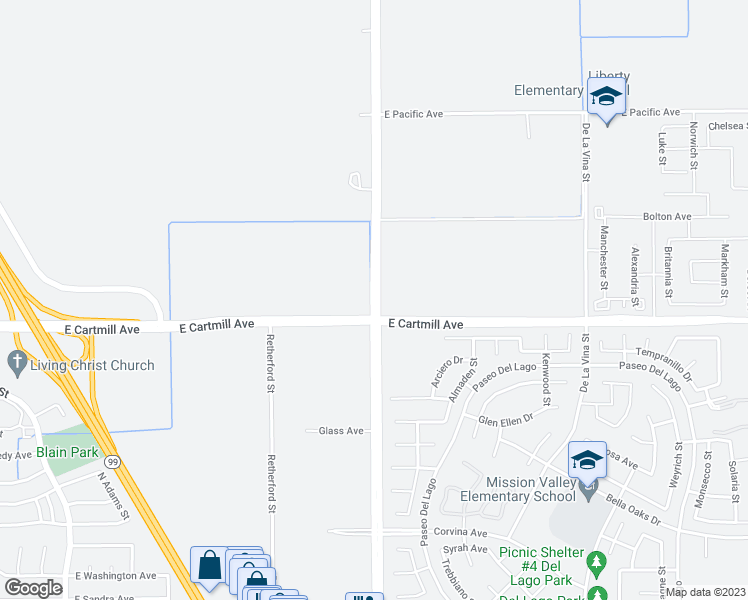 map of restaurants, bars, coffee shops, grocery stores, and more near 3001 North Hillman Street in Tulare