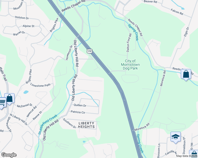 map of restaurants, bars, coffee shops, grocery stores, and more near 2681 Lanter Drive in Morristown