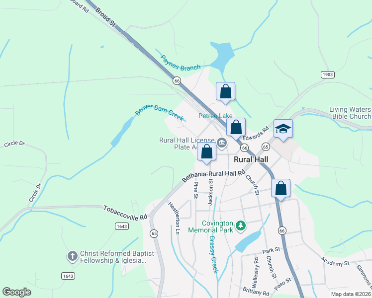 map of restaurants, bars, coffee shops, grocery stores, and more near 8030 Glade Street in Rural Hall