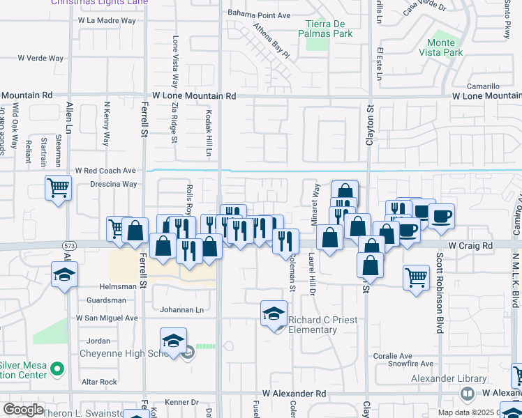 map of restaurants, bars, coffee shops, grocery stores, and more near 4495 Vigny Street in North Las Vegas