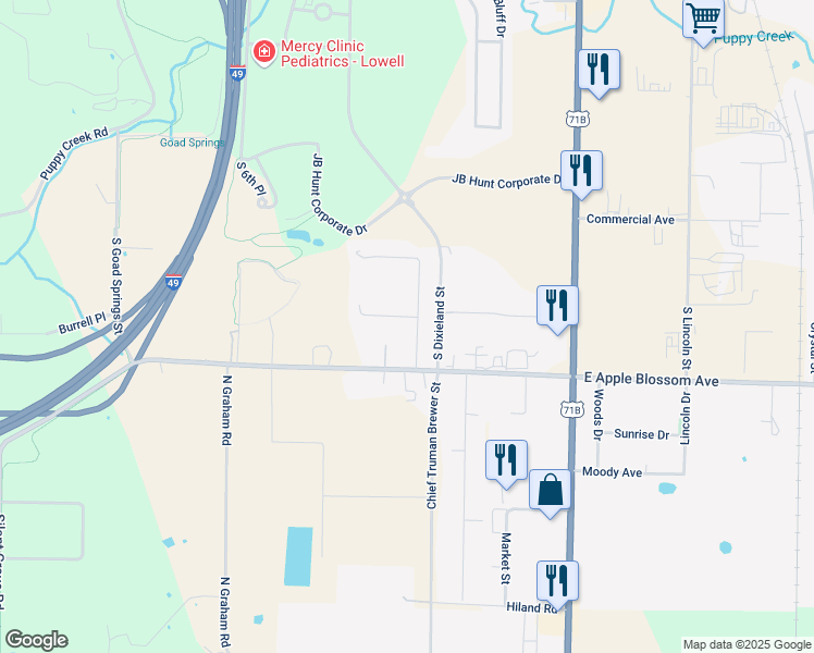 map of restaurants, bars, coffee shops, grocery stores, and more near 803 Kinkade Place in Lowell