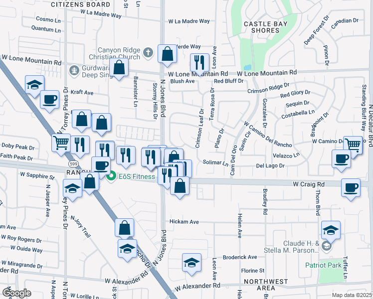 map of restaurants, bars, coffee shops, grocery stores, and more near 5809 Alimar Drive in Las Vegas
