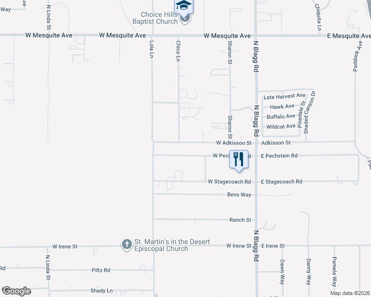 map of restaurants, bars, coffee shops, grocery stores, and more near 340 West Pechstein Road in Pahrump