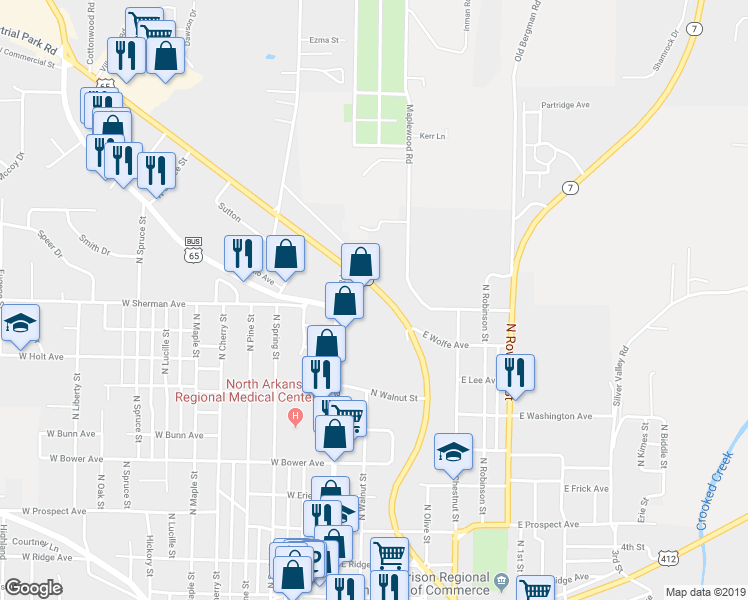 map of restaurants, bars, coffee shops, grocery stores, and more near 314 U.S. 62 in Harrison