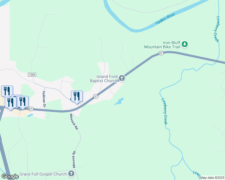 map of restaurants, bars, coffee shops, grocery stores, and more near North Carolina 67 in Jonesville