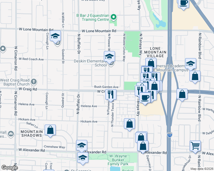 map of restaurants, bars, coffee shops, grocery stores, and more near 4400 Dunlap Crossing Street in Las Vegas
