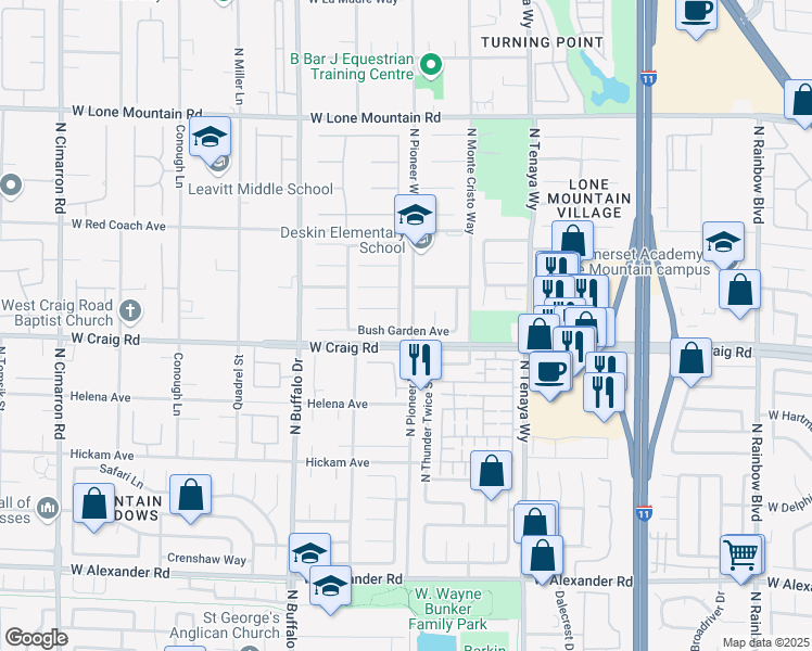 map of restaurants, bars, coffee shops, grocery stores, and more near 4400 Dunlap Crossing Street in Las Vegas