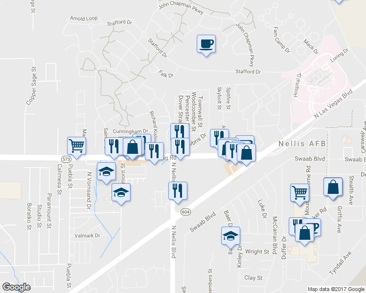 map of restaurants, bars, coffee shops, grocery stores, and more near 5129 Dubris Drive in Las Vegas