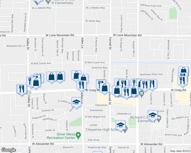map of restaurants, bars, coffee shops, grocery stores, and more near 4448 Ryder Lane in North Las Vegas