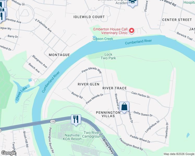 map of restaurants, bars, coffee shops, grocery stores, and more near 2625 River Meade Way in Nashville