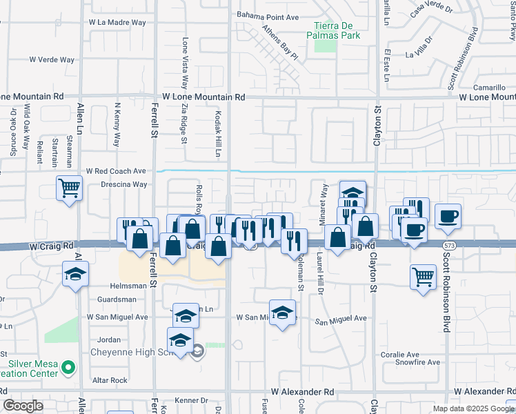 map of restaurants, bars, coffee shops, grocery stores, and more near 4465 Shimmering Skies Street in North Las Vegas