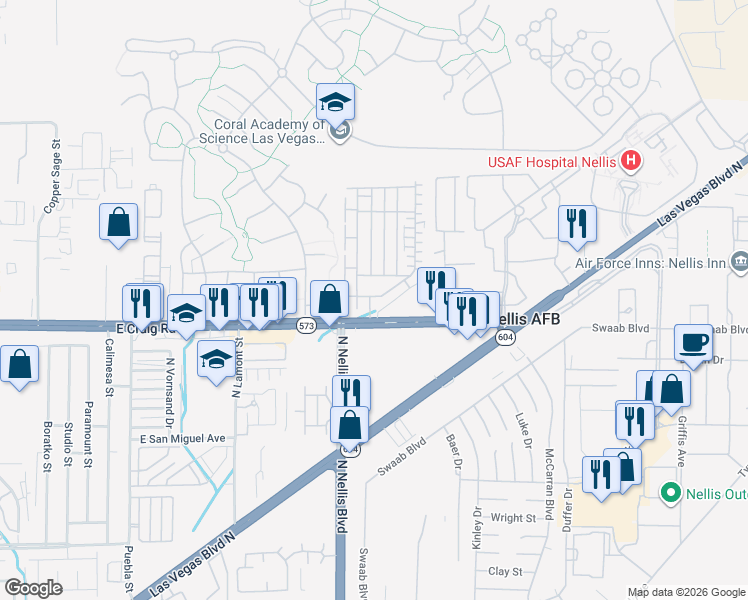map of restaurants, bars, coffee shops, grocery stores, and more near 5178 Dubris Drive in Las Vegas
