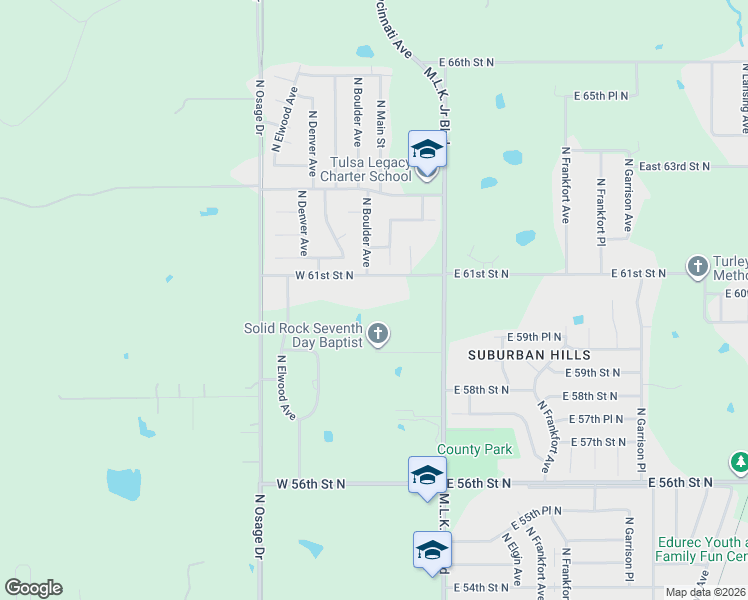 map of restaurants, bars, coffee shops, grocery stores, and more near 62 West 61st Street North in Tulsa