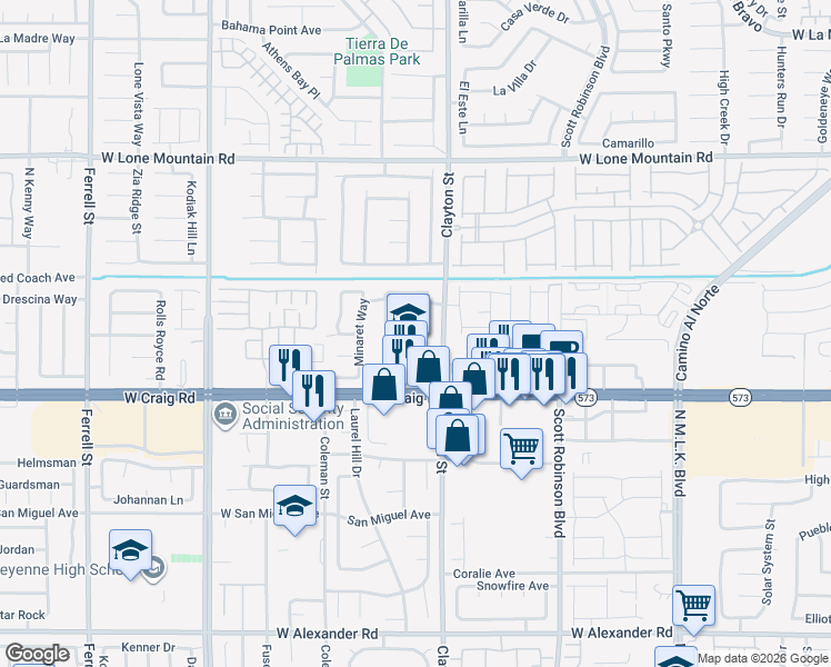map of restaurants, bars, coffee shops, grocery stores, and more near 4510 Calico Cliff Court in North Las Vegas
