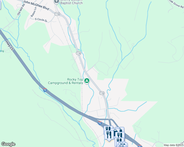 map of restaurants, bars, coffee shops, grocery stores, and more near 170 Cherrybrook Lane in Caryville