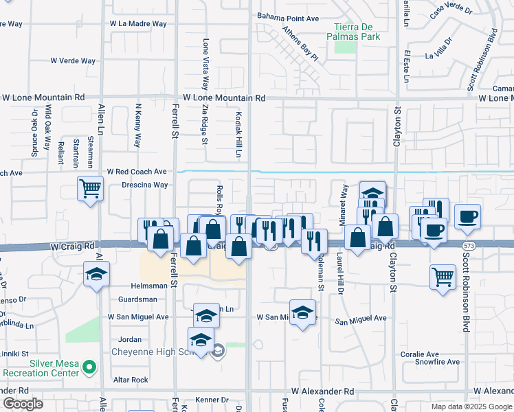 map of restaurants, bars, coffee shops, grocery stores, and more near 2861 Sunflower Days Avenue in North Las Vegas