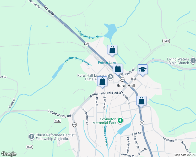map of restaurants, bars, coffee shops, grocery stores, and more near 7960 Glade Street in Rural Hall