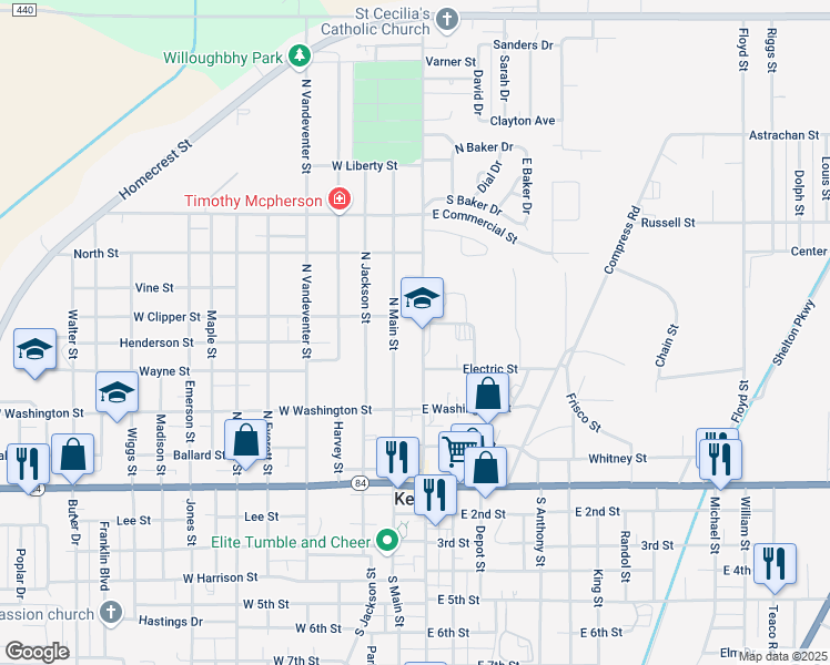 map of restaurants, bars, coffee shops, grocery stores, and more near in Kennett