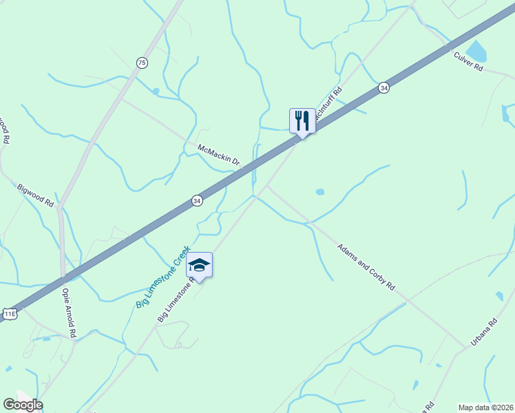map of restaurants, bars, coffee shops, grocery stores, and more near 160 Big Limestone Road in Limestone