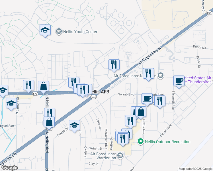 map of restaurants, bars, coffee shops, grocery stores, and more near 4490 Las Vegas Boulevard North in Las Vegas