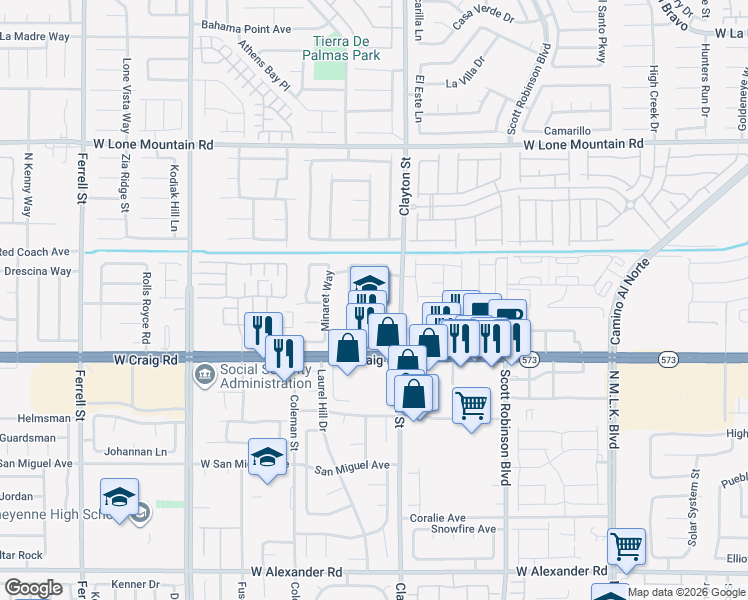 map of restaurants, bars, coffee shops, grocery stores, and more near 4508 Switchback Street in North Las Vegas