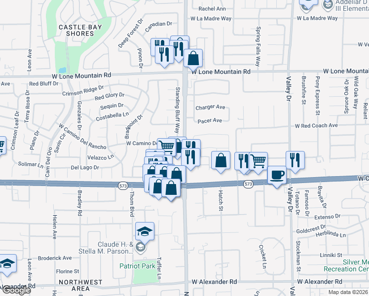 map of restaurants, bars, coffee shops, grocery stores, and more near North Decatur Boulevard in Las Vegas