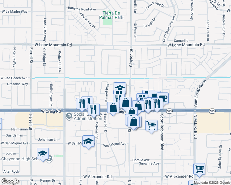 map of restaurants, bars, coffee shops, grocery stores, and more near 4510 Monitor Way in North Las Vegas