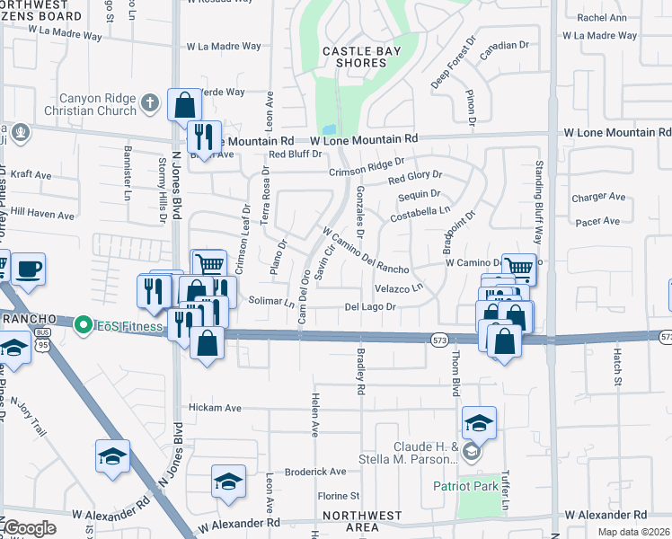 map of restaurants, bars, coffee shops, grocery stores, and more near 4509 Florentine Court in Las Vegas