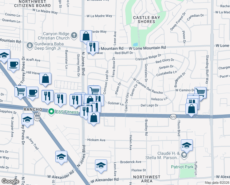 map of restaurants, bars, coffee shops, grocery stores, and more near 4505 Plano Drive in Las Vegas