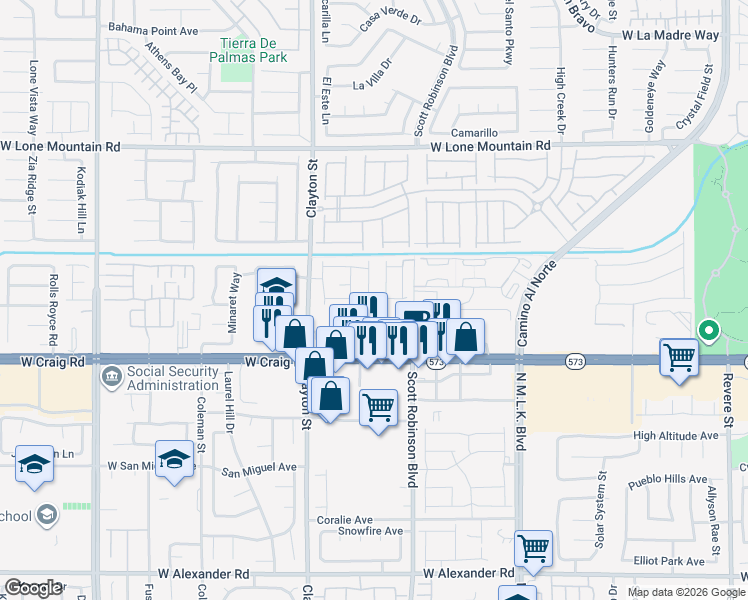 map of restaurants, bars, coffee shops, grocery stores, and more near 4510 Kali Lyn Street in North Las Vegas