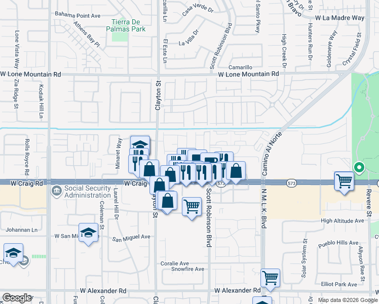 map of restaurants, bars, coffee shops, grocery stores, and more near 4510 Kali Lyn Street in North Las Vegas