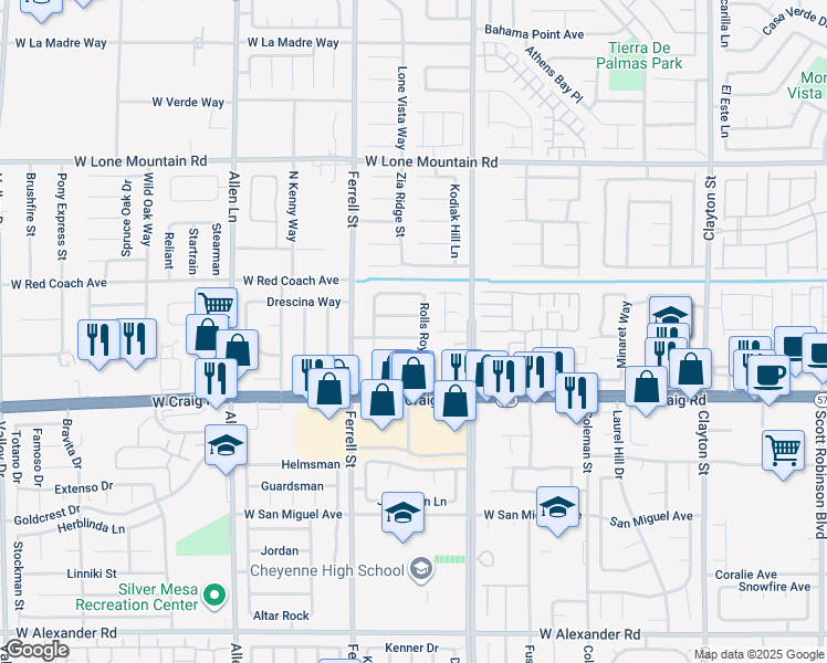 map of restaurants, bars, coffee shops, grocery stores, and more near 3106 Alfa Romero Avenue in North Las Vegas